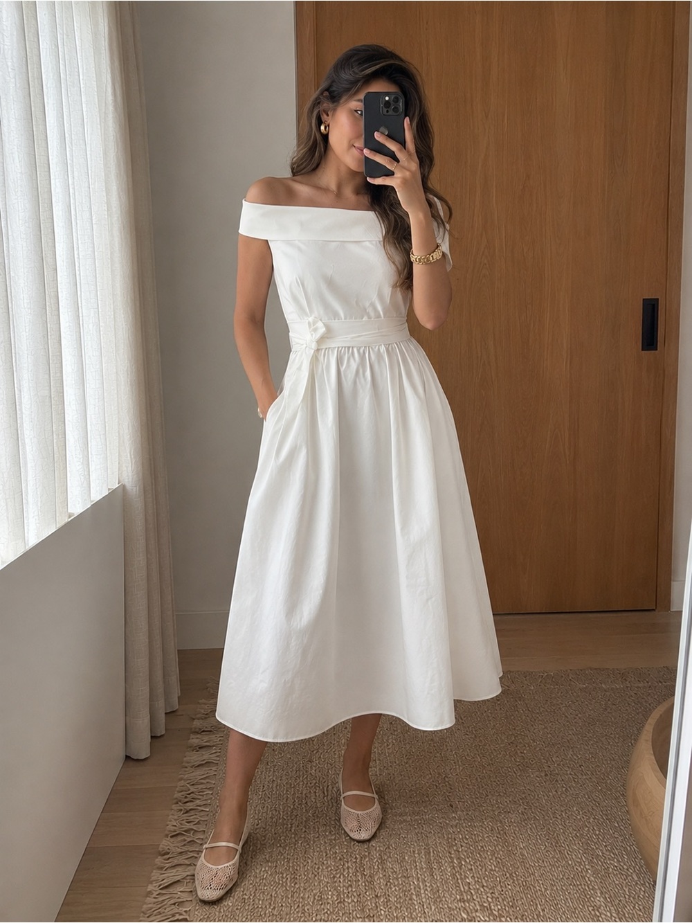 Rare Weekend Max Mara Ashley Park Pocket Midi Dress White Cotton US 8